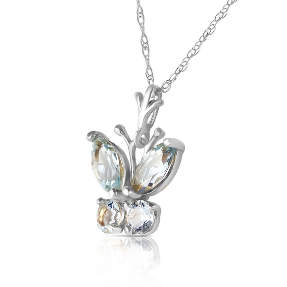 14K. SOLID GOLD BUTTERFLY NECKLACE WITH AQUAMARINE - Picture 2 of 6